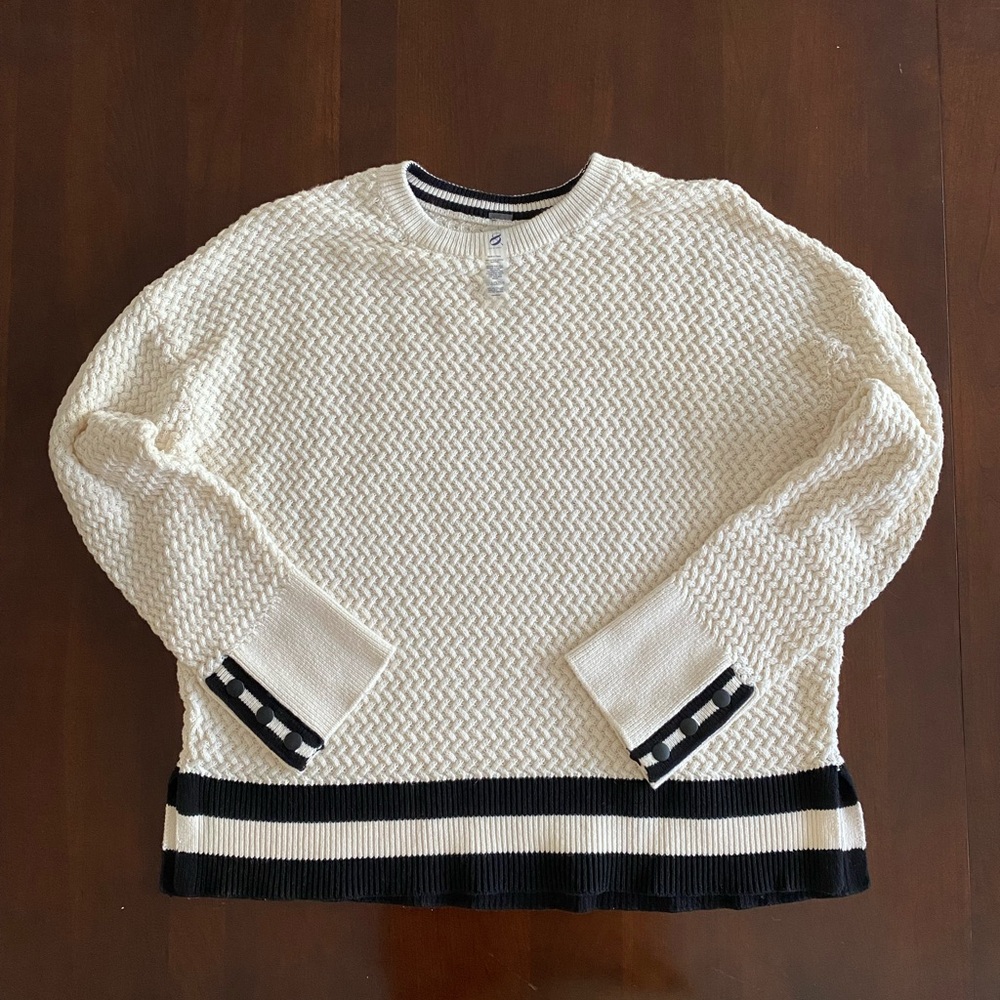 Lou & Grey women’s sweater with a snap detail on sleeve